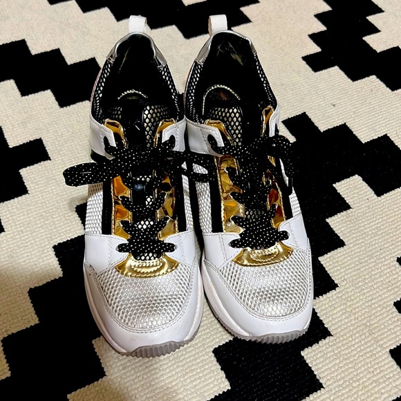 Michael Kors Gold Black Rose Gold White Wedge Sneakers - Picture 3 of 9